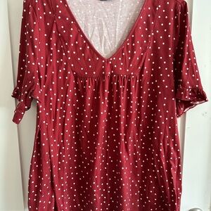 BloomChic Red Relaxed Ruffled Blouse